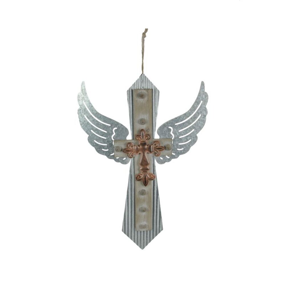Galvanized Metal Winged Cross Handmade Decorative Rustic Hanging Wall Decor